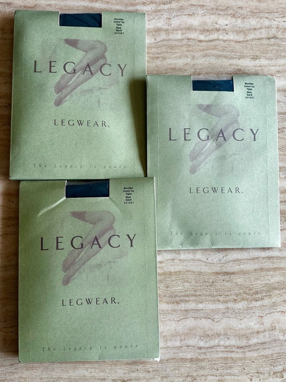 Vintage NIP Legacy Leg wear 3 Pr. Black Control Top Tights Size B Microfiber NOS